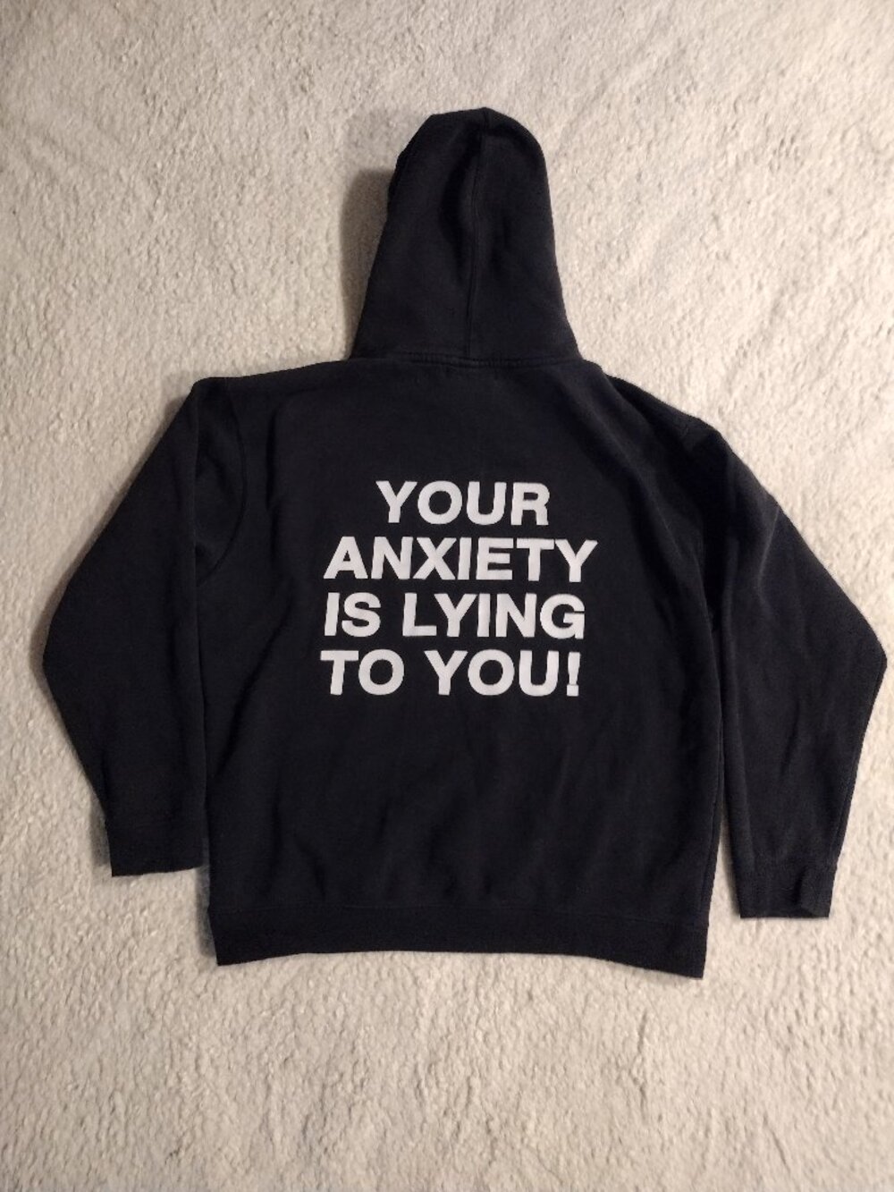 WNRS Size Large Your Anxiety is Lying to You Unisex Graphic Print Hoodie Sweater